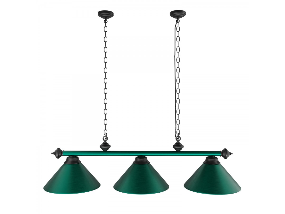 Lampara colgante metálica de 142 cm para mesa de billar con 3 sombras color verde Lampara colgante metálica de 142 cm para mesa de billar con 3 sombras color verde